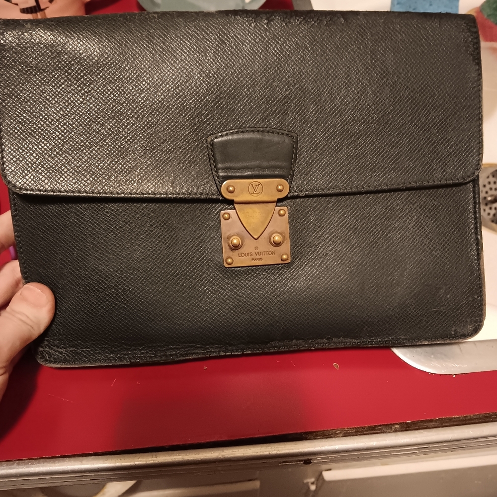 LV Black Taiga Leather Clutch w/ Silver tone hardware